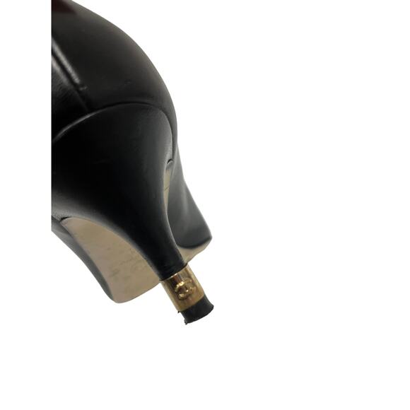 CHANEL Black Leather Cap Toe Pointy Gold CC Pearl Pumps Heels Size EU 38 US 8 - Picture 9 of 10